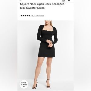 Square Neck Open Back Scallop Mini Sweater Dress